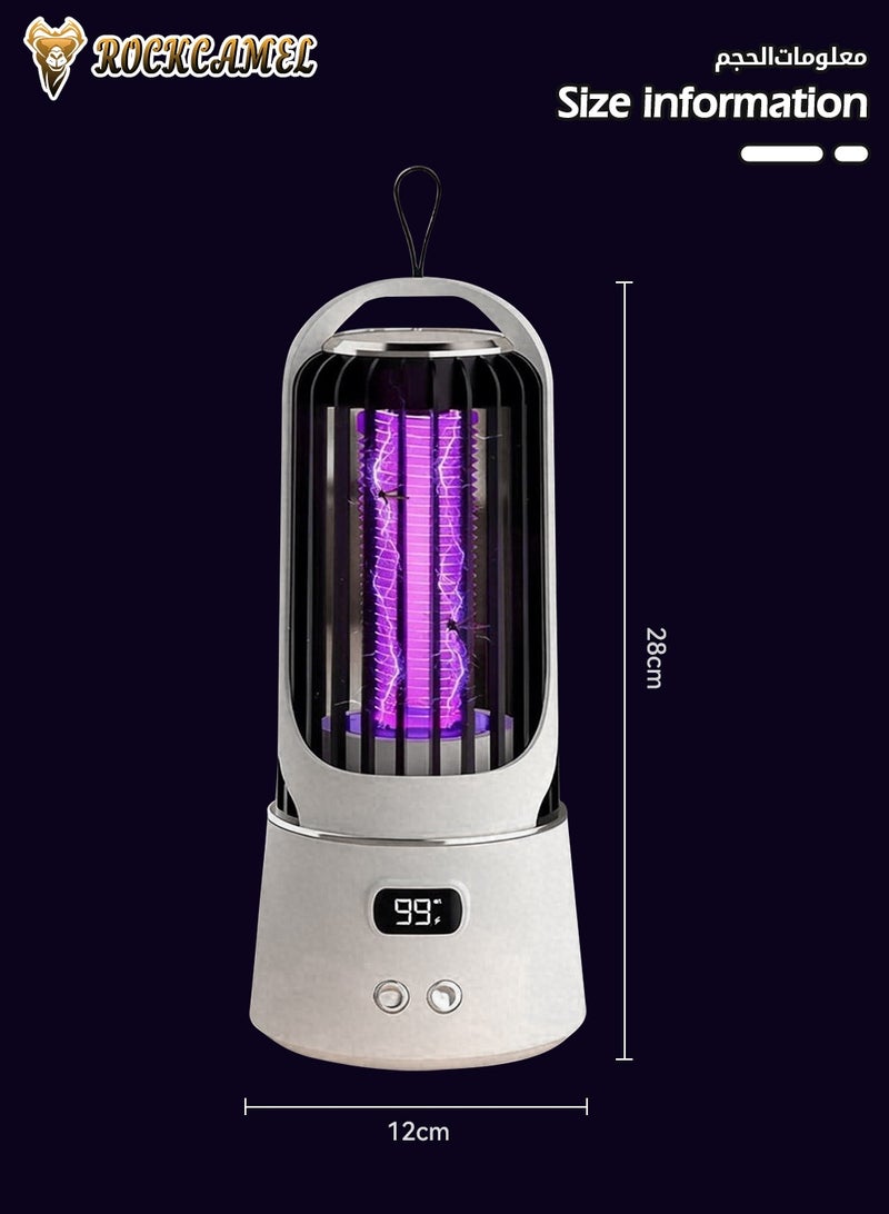 ROCKCAMEL Portable Mosquito Killer Lamp, USB Rechargeable Electric Bug Zapper with Digital Display & 3-Timer, Build-in 2400mAh Battery, 2-in-1 Mosquito Killer Lamp & Flame Effect Mood Light, Hanging/Desktop, Beige - Image 2